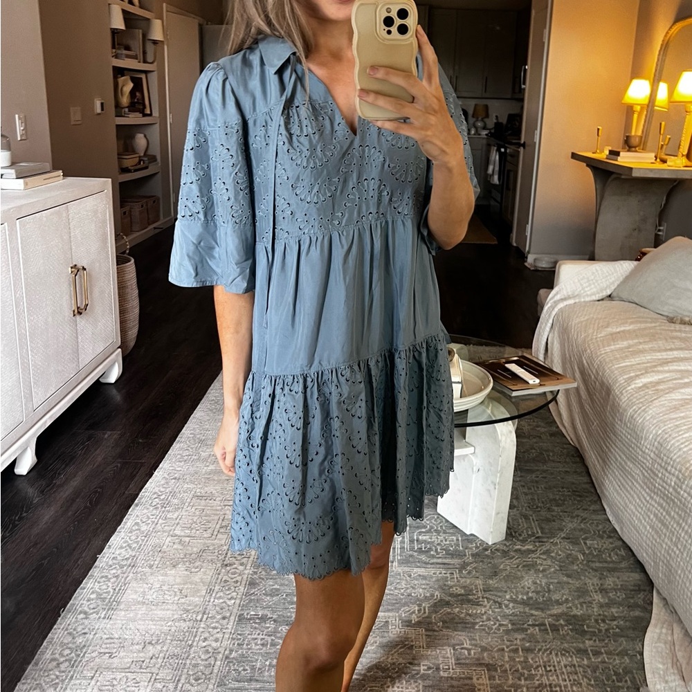 Rebecca Taylor Blue Eyelet Mini Dress